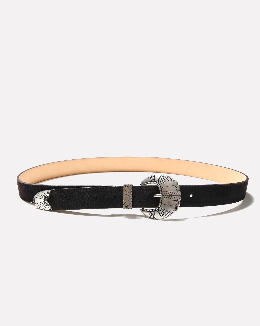 Indian Shell Buckle Belt (Suede Brown)